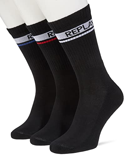 Replay Herren Ten-2-Leg Socken, Black/Logo Ass Colours, 39/42 von Replay