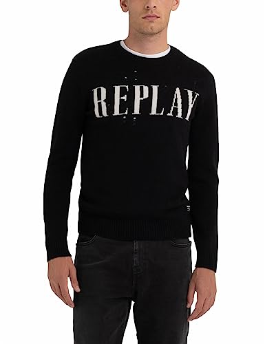 Replay Herren Pullover Aged Wollmix, Schwarz (Black 098), S von Replay