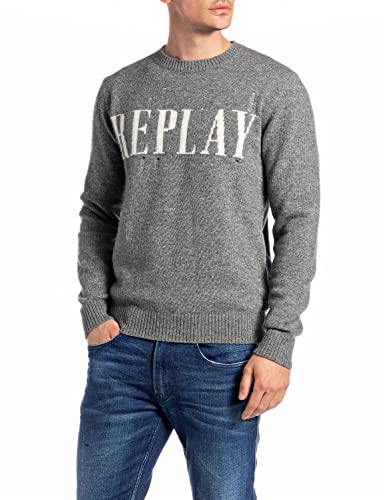 Replay Herren Pullover Aged Wollmix, Grau (Iron Melange M08), S von Replay