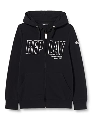 Replay Jungen Hoodie mit Reißverschluss, Schwarz (Black 098), 12 Jahre von Replay