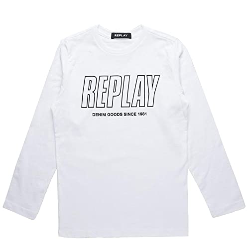 Replay Jungen Langarmshirt Baumwolle mit Logo, Weiß (White 001), 6 Jahre von Replay