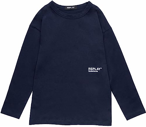 Replay Jungen Langarmshirt aus Baumwolle mit Logo Tiger Print, Deep Blue 882 (Blau), 10 Jahre von Replay