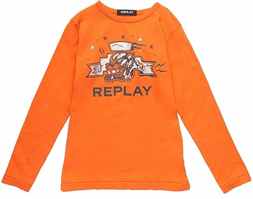 Replay Jungen Langarmshirt aus Baumwolle mit Logo Tiger Print, Power Orange 052 (Orange), 10 Jahre von Replay