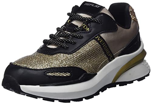 REPLAY Jungen Mädchen Athena JR Sneaker, 006BLACK Gold, 29 EU von Replay