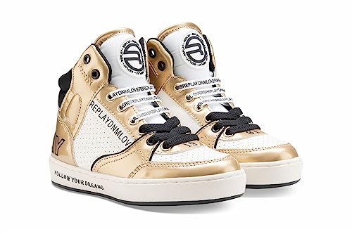 REPLAY Jungen Mädchen Cobra MID Girl Sneaker, 3209 Gold White Black, 28 EU von Replay