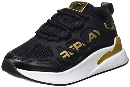 REPLAY Jungen Mädchen Maze JR Sneaker, 006BLACK Gold, 29 EU von Replay