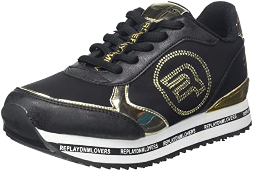 REPLAY Jungen Mädchen Penny JR Sneaker, 006BLACK Gold, 28 EU von Replay