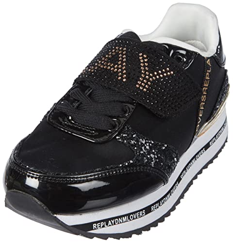 REPLAY Jungen Mädchen Penny JR Sneaker, 006BLACK Gold, 30 EU von Replay