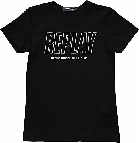 Replay Jungen T-Shirt Kurzarm aus Baumwolle Logo, Black 098 (Schwarz), 16 Jahre von Replay