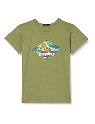 Replay Jungen T-Shirt Kurzarm mit Tiger Print, Military Army 806 (Grün), 8 Jahre von Replay