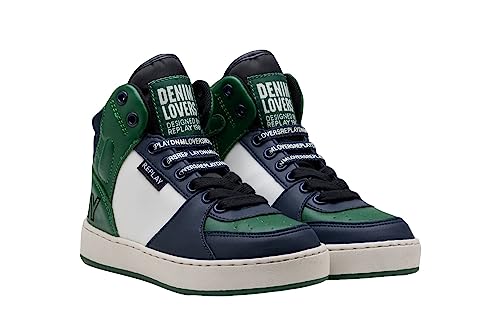 Replay Jungen Sneaker Cobra 6 Boy Hoch, Mehrfarbig (Navy Green Off White 3281), 28 von Replay