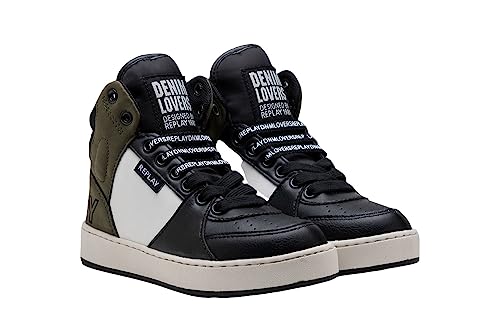 Replay Jungen Sneaker Cobra 6 Boy Hoch, Schwarz (Black Army Green Off White 3269), 28 von Replay