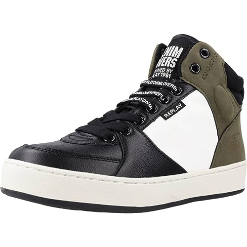 Replay Jungen Sneaker Cobra 6 Boy Hoch, Schwarz (Black Army Green Off White 3269), 35 von Replay