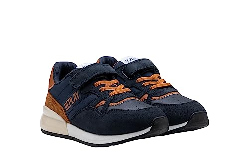 Replay Jungen Sneaker Junior 3 Klettverschluss, Blau (Dk Navy Tan 3276), 28 von Replay