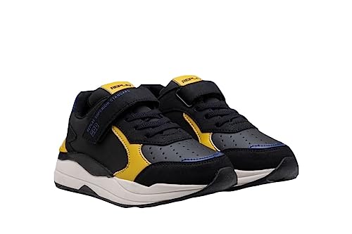 Replay Jungen Sneaker Merak Junior 4 Klettverschluss, Schwarz (Black Yellow Violet 3274), 35 von Replay