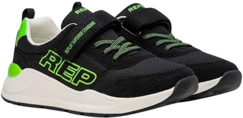 Replay Jungen Sneaker mit Klettverschluss, Mehrfarbig (Black Fluo Green 2713), 36 von Replay