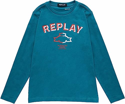 Replay Jungen Langarmshirt aus Baumwolle mit Logo, Peafowl 181 (Grün), 12 Jahre von Replay