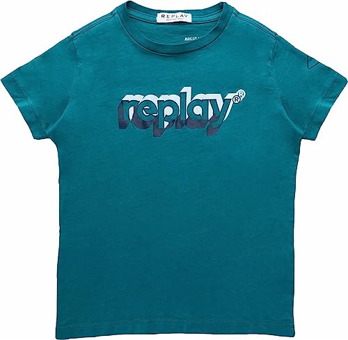 Replay Jungen T-Shirt Kurzarm Baumwolle Logo, Grün (Peafowl 181), 6 Jahre von Replay