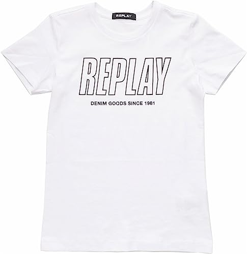 Replay Jungen T-Shirt Kurzarm Baumwolle Logo, Weiß (White 001), 8 Jahre von Replay