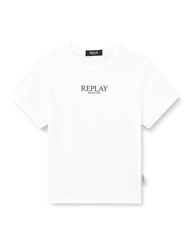Replay Jungen T-Shirt Kurzarm mit Logo, White with Azur Print 020 (Weiß), 6 Jahre von Replay