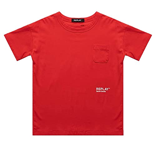 Replay Jungen T-Shirt Kurzarm mit Logo Print, Cherry Red 551 (Rot), 10 Jahre von Replay