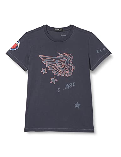 Replay Jungen T-Shirt Kurzarm mit Print, Dark Blue 891 (Blau), 10 Jahre von Replay