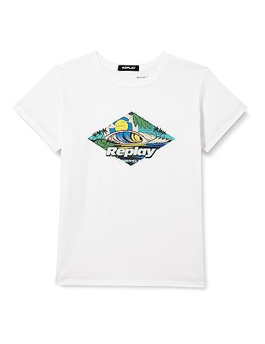 Replay Jungen T-Shirt Kurzarm mit Tiger Print, Weiß (White 001), 12 Jahre von Replay