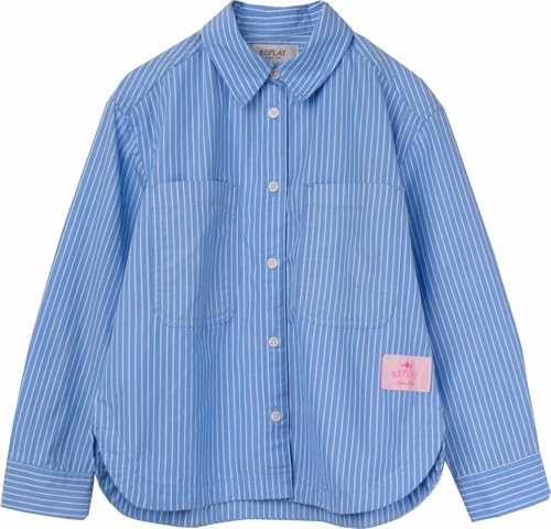 Replay Mädchen Hemd Langarm Brusttaschen, Azure Poplin Stripes White 010 (Blau), 4 Jahre von Replay