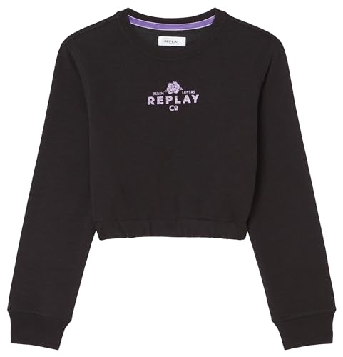 Replay Mädchen Sweatshirt Kurz aus Baumwollmix, Black 098 (Schwarz), 10 Jahre von Replay