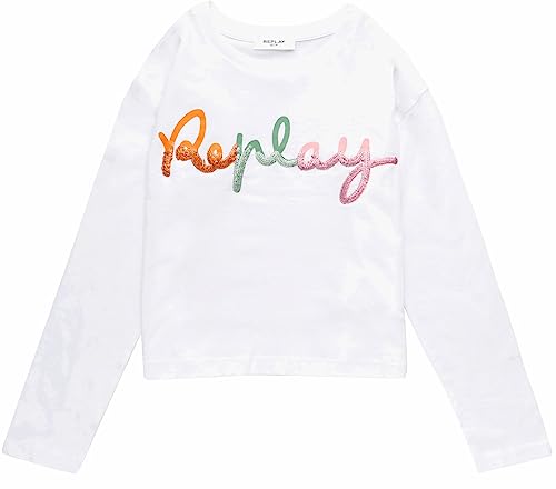 Replay Mädchen Langarmshirt Baumwolle mit Logo, Weiß (White 001), 10 Jahre von Replay