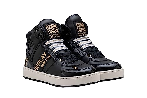 Replay Mädchen Sneaker Cobra 6E Hoch, Schwarz (Black 003), 28 von Replay