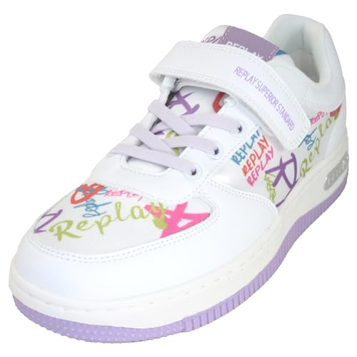 Replay Mädchen Sneaker mit Klettverschluss, Mehrfarbig (White Multi 2081), 36 von Replay