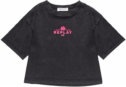 Replay Mädchen T-Shirt Kurzarm Baumwolle Logo, Schwarz (Black 098), 12 Jahre von Replay