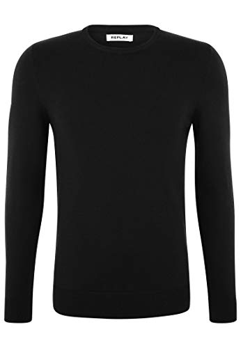 Replay Strickpullover mit Rundhalsausschnitt mit Label-Patch Herren von Replay