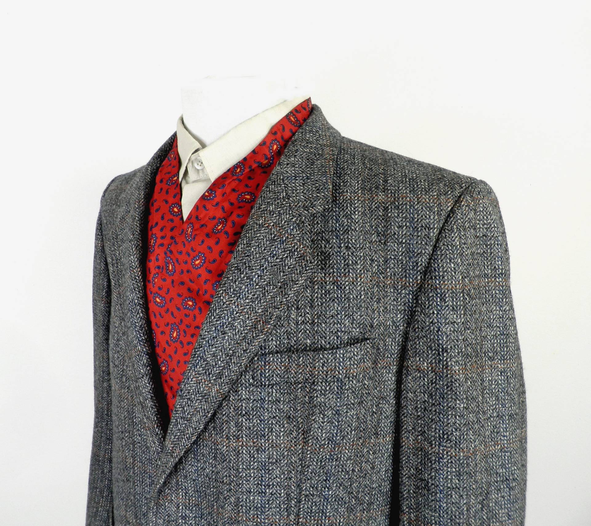 1970S Grau Und Elfenbein Mit Dezent Blau Orange Karo Tweed Wolle Blazer Jacke Von Meisterklasse Gr. Xl 44 Zoll Brust Classic Sport Country von Repsychological