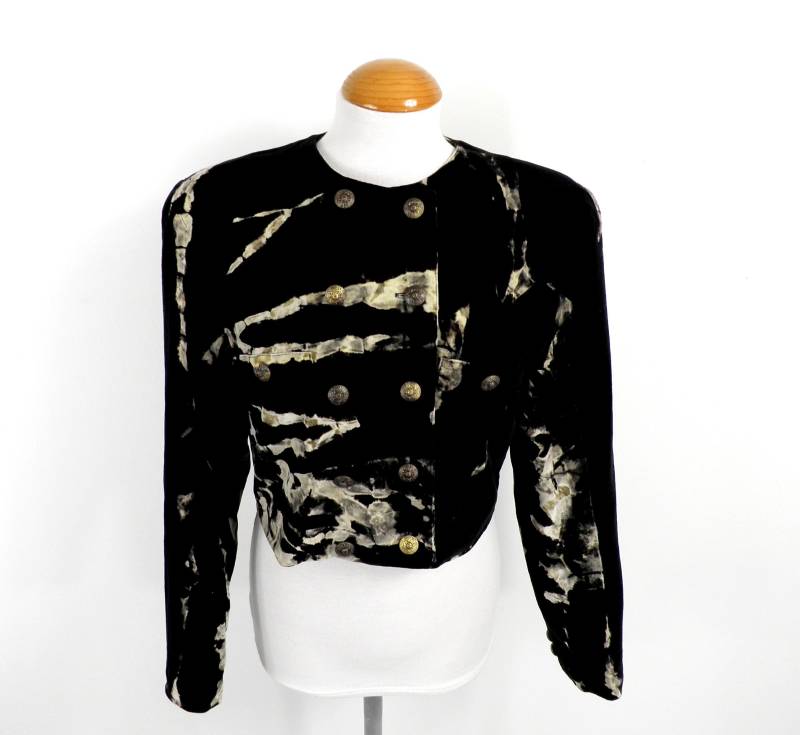 Monochrome Bleach Dye Kurzjacke Aus Baumwollsamt Von Justiz Größe S Made in Wales Boho Unikat von Repsychological