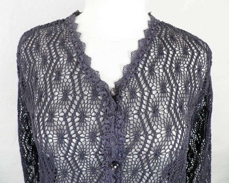 Lila Gehäkelte Spitzen Strickjacke Grösse L Boho Hippy von Repsychological