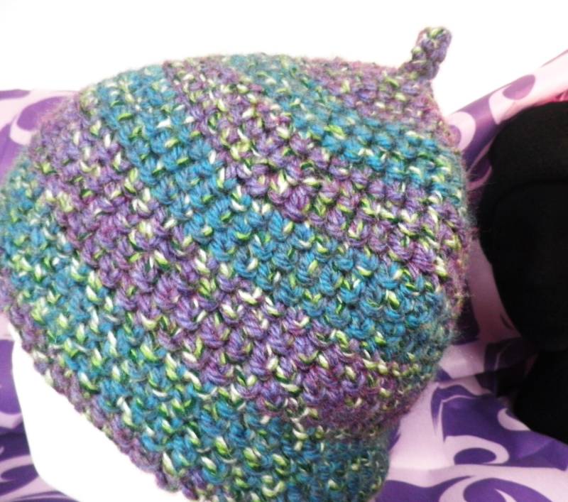 Lila & Teal Streifen Hand Häkeln Wolle Pixie Hut Größe M - L Festival von Repsychological