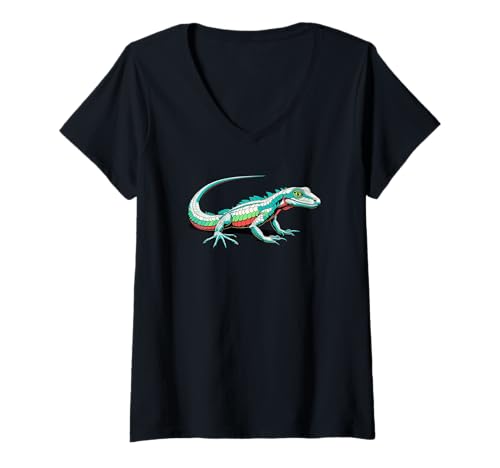 Damen Porträt der Eidechse, Chamäleon-Spaß, abstrakt T-Shirt mit V-Ausschnitt Damen Porträt der Eidechse, Chamäleon-Spaß, abstrakt T-Shirt mit V-Ausschnitt von Reptile, Gecko, Iguana