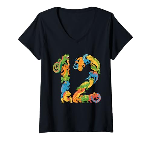 Damen Kinder 12. Geburtstag Reptilien Eidechsen Motto 12 Jahre alte Jungen T-Shirt mit V-Ausschnitt Damen Kinder 12. Geburtstag Reptilien Eidechsen Motto 12 Jahre alte Jungen T-Shirt mit V-Ausschnitt von Reptile Animal Lizards For 12 Year Old Boys