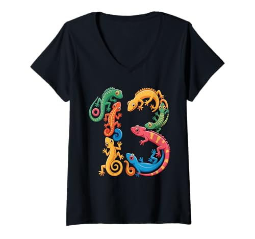 Damen Kinder 13. Geburtstag Reptilien Eidechsen Motto 13 Jahre alte Jungen T-Shirt mit V-Ausschnitt Damen Kinder 13. Geburtstag Reptilien Eidechsen Motto 13 Jahre alte Jungen T-Shirt mit V-Ausschnitt von Reptile Animal Lizards For 13 Year Old Boys