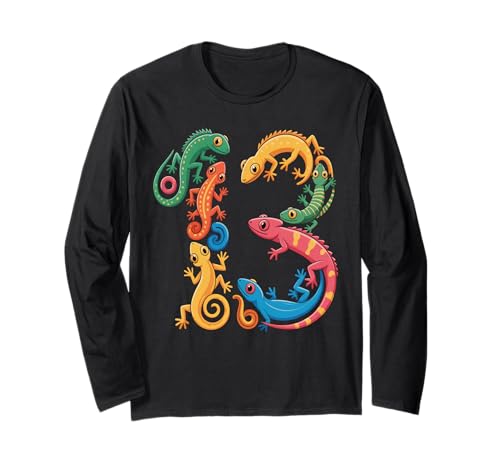 Kinder 13. Geburtstag Reptilien Eidechsen Motto 13 Jahre alte Jungen Langarmshirt von Reptile Animal Lizards For 13 Year Old Boys