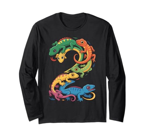 Kinder 2. Geburtstag Reptilien Eidechsen Motto 2 Jahre alte Jungen Langarmshirt von Reptile Animal Lizards For 2 Year Old Boys