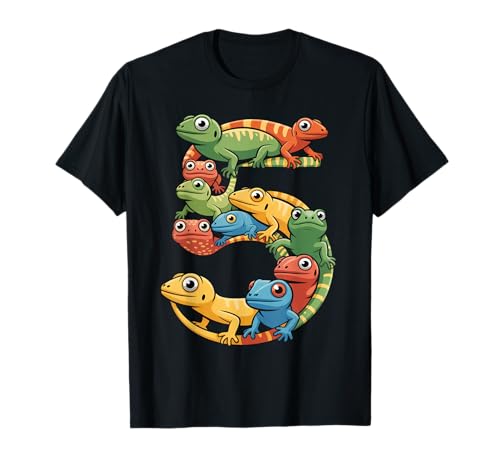 Kinder 5. Geburtstag Reptilien Eidechsen Motto 5 Jahre alte Jungen T-Shirt von Reptile Animal Lizards For 5 Year Old Boys