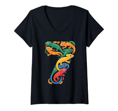 Damen Kinder 7. Geburtstag Reptilien Eidechsen Motto 7 Jahre alte Jungen T-Shirt mit V-Ausschnitt Damen Kinder 7. Geburtstag Reptilien Eidechsen Motto 7 Jahre alte Jungen T-Shirt mit V-Ausschnitt von Reptile Animal Lizards For 7 Year Old Boys