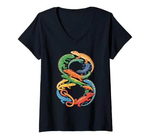 Damen Kinder 8. Geburtstag Reptilien Eidechsen Motto 8 Jahre alte Jungen T-Shirt mit V-Ausschnitt Damen Kinder 8. Geburtstag Reptilien Eidechsen Motto 8 Jahre alte Jungen T-Shirt mit V-Ausschnitt von Reptile Animal Lizards For 8 Year Old Boys