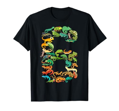 Kinder 6. Geburtstag Reptilien Eidechsen Thema 6 Jahre alte Jungen T-Shirt von Reptile Animal Lizards Outfit For 6 Year Old Boys