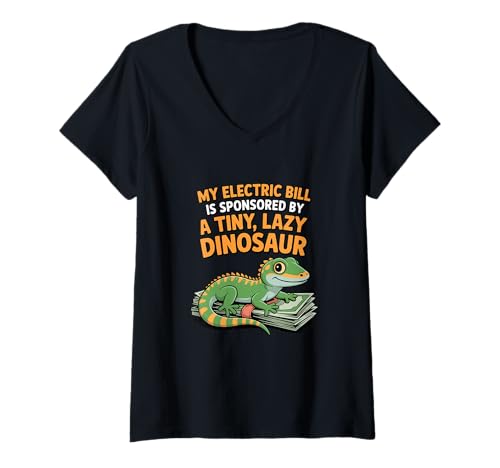 Damen Electric Bill Tiny Lazy Dinosaurier Eidechse Besitzer T-Shirt mit V-Ausschnitt Damen Electric Bill Tiny Lazy Dinosaurier Eidechse Besitzer T-Shirt mit V-Ausschnitt von Reptile Enthusiast Dino Lover Parent