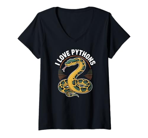 Damen Ich liebe Pythons, Design für Schlangenliebhaber T-Shirt mit V-Ausschnitt Damen Ich liebe Pythons, Design für Schlangenliebhaber T-Shirt mit V-Ausschnitt von Reptile Enthusiast Snake Lovers Python Fans