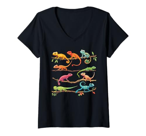 Damen Reptile Lizards On Tree Branches T-Shirt mit V-Ausschnitt Damen Reptile Lizards On Tree Branches T-Shirt mit V-Ausschnitt von Reptile Lizards On A Tree Nature Apparel